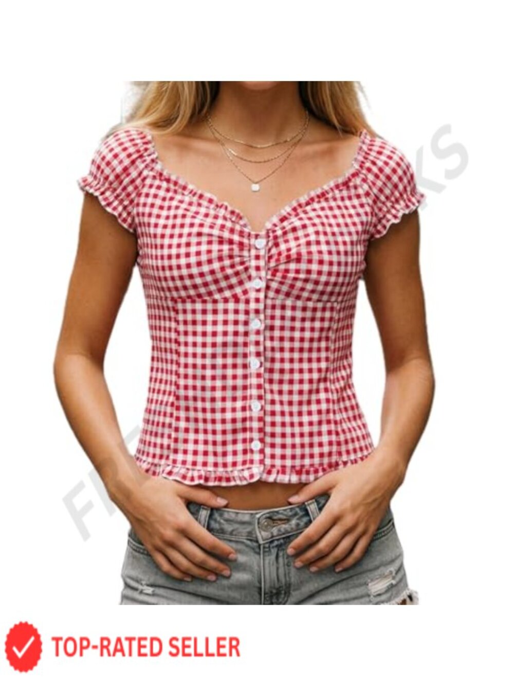 Fairy Babydoll Blouse Ruffle Puff Sleeve Button Up Smocked Polyester Y2K